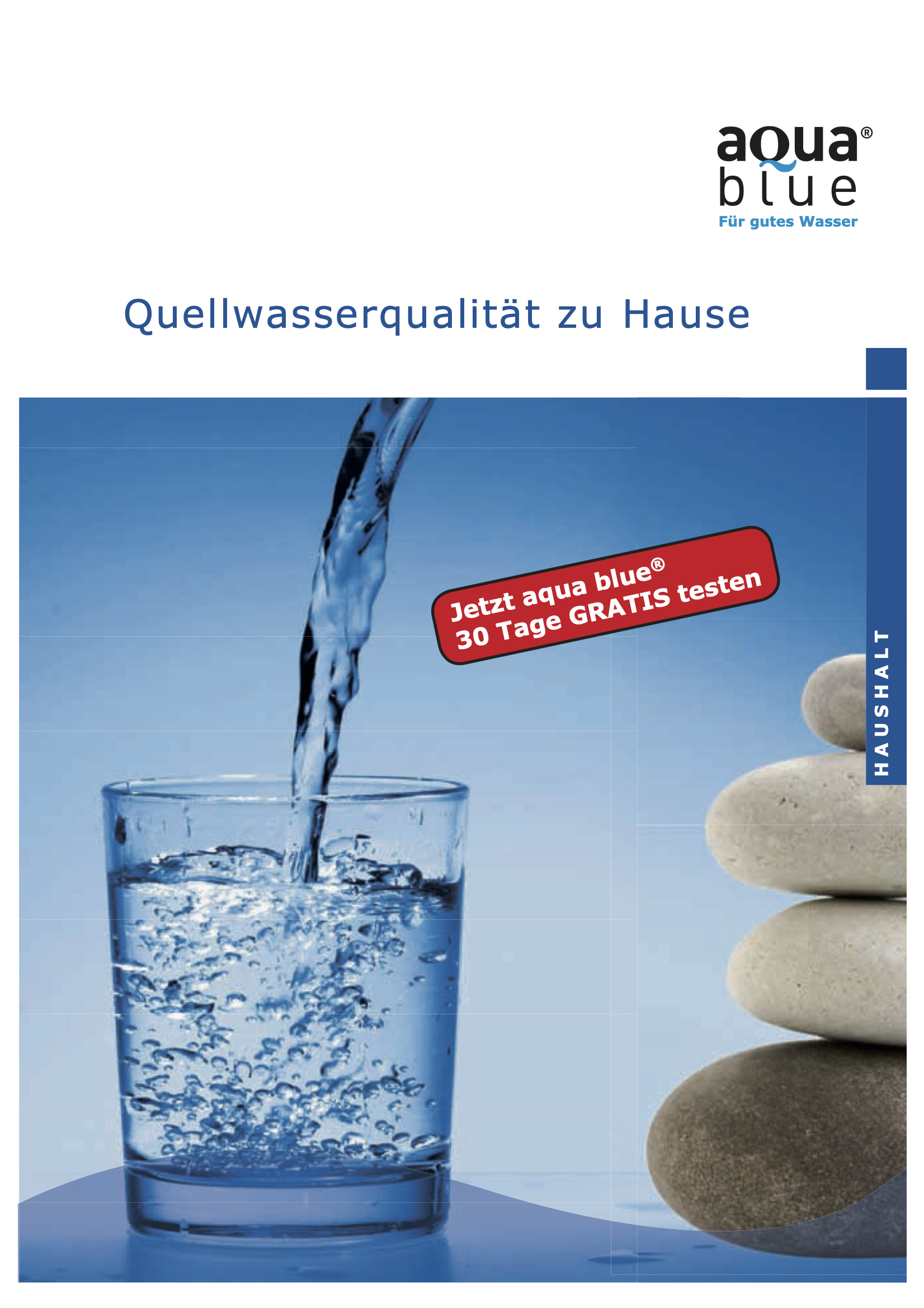 Titelbild der aqua blue Broschüre Quellwasserqualität zu Hause